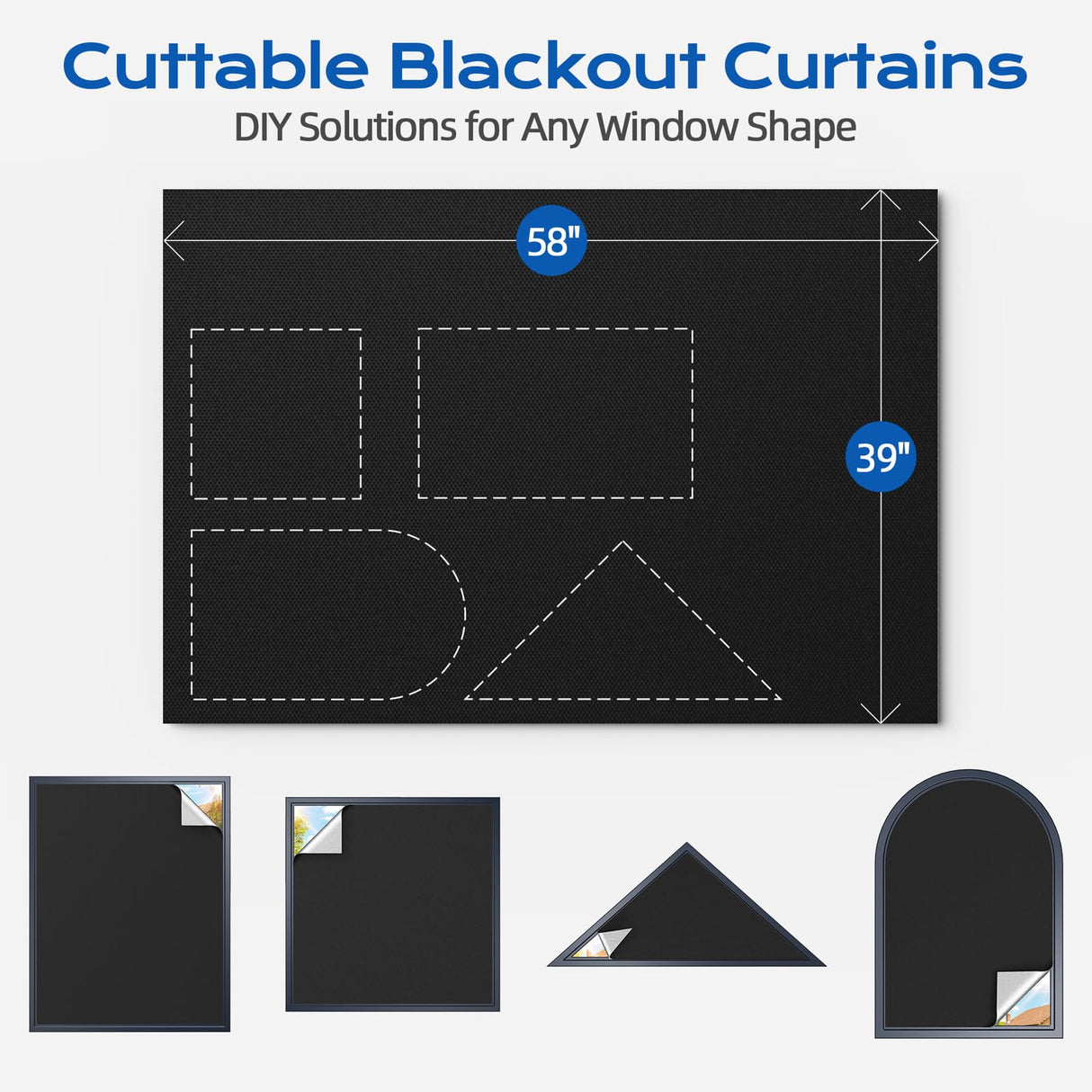 Blackout Curtains for Bedroom, 39" x 58" Portable Black Out Blinds with 20 Sets Hook & Loop Strips for 100% Blackout Window Film, Temporary Black-out Shades for Windows Cover Nursery Travel RV- Blacks Tlany