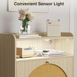 FiveWillowise Shoe Storage Cabinet, Rattan Shoe Cabinet with 2 Flip Drawers & Sensor Light for Entryway, Narrow Free Standing Shoe Racks for Entryway, Hallway, Home, Beige FiveWillowise