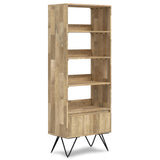 SIMPLIHOME Hunter Solid Mango Wood and Metal 64 inch x 24 inch Rectangle Modern Industrial Tall Bookcase in Natural for The Living Room, Study Room and Office SIMPLIHOME