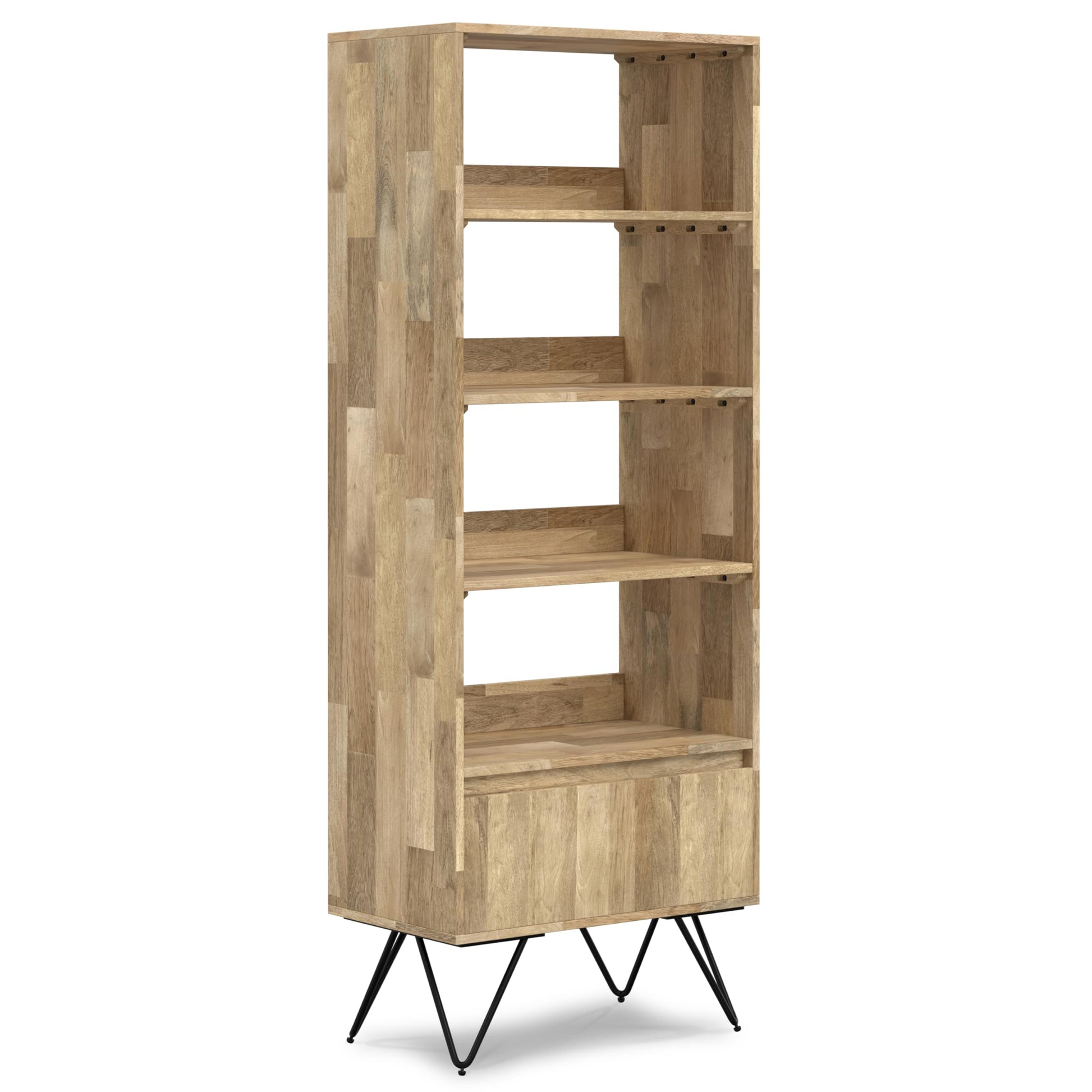 SIMPLIHOME Hunter Solid Mango Wood and Metal 64 inch x 24 inch Rectangle Modern Industrial Tall Bookcase in Natural for The Living Room, Study Room and Office - WoodArtSupply