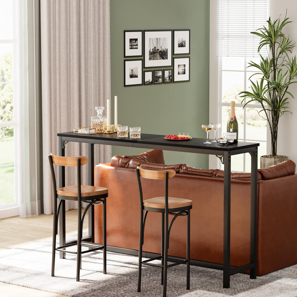 APPOLYN 63" Black Bar Table - Sleek High Top Dining & Pub Table for Stylish Interiors APPOLYN