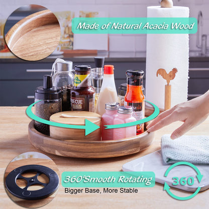 12" Lazy Susan Organizer Turntable for Cabinet - Bivvclaz Acacia Wood Lazy Susan for Cabinet Table Pantry Kitchen Countertop Cupboard or Bathroom - WoodArtSupply