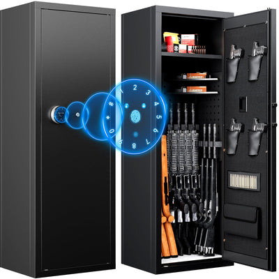 Xyvaly Upgraded Large Gun Safe for 10-14 Rifles - Biometric Fingerprint Access, Removable Shelves & Pistol Storage for Home Security.