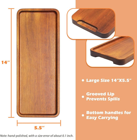 HOMKULA Acacia Wood Serving Platters and Trays - 14" x 5.5" Wooden Mini Charcuterie Boards, Small Cheese Board, Rectangle Wooden Tray for Kitchen Counter, Bathroom, Home Decor, Party, 3 Pack HOMKULA