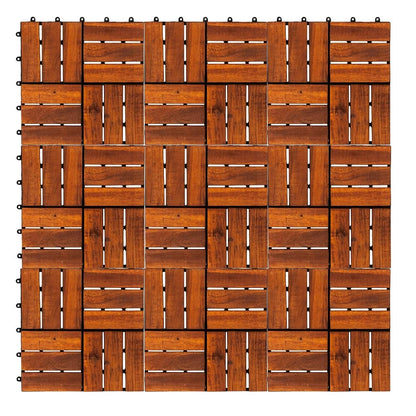 YAMAZING 12”x12” Solid Wood Interlocking Flooring Tiles (Pack of 9), Acacia Hardwood Deck Tiles, Floor Tiles for Both Indoor & Outdoor Use, Waterproof All Weather (9 Sq Ft) - WoodArtSupply