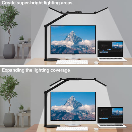 Micomlan Architect Desk Lamp with Atmosphere Lighting, Adjustable Led Desk Light for Home Office with Base, 24W Bright Auto Dimming Table Light with Rotatable Swing Arm for Workbench Computer Micomlan