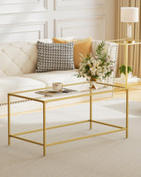 Homleke Glass Coffee Table, Modern Rectangular Coffee Table for Living Room, Minimalist Center Tea Table with Sturdy Metal Frame for Apartment, Office, Easy Assembly, 39.4 x 19.7 x 17.7 Inches, Golden Homleke