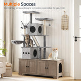 HOOBRO Double Litter Box Enclosure with Cat Tree, 45.3" L x 17.7" W x 68.9" H All-in-One Modern Cat Tower with Bed, Hidden Litter Box Enclosure Furniture, with Hammock, Sisal Posts, Greige BG22MZ03 HOOBRO