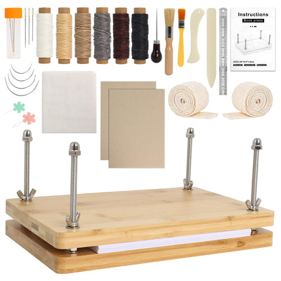 Book Binding Kits for Beginners, 7.9”x11.6” Inch Wooden Book Press, Bookbinding Kit Bookbinding Tools with Bone Folder, Awl, brush, Cloth, Needles for DIY Bookbinding, BookRepair, Handmade Crafts