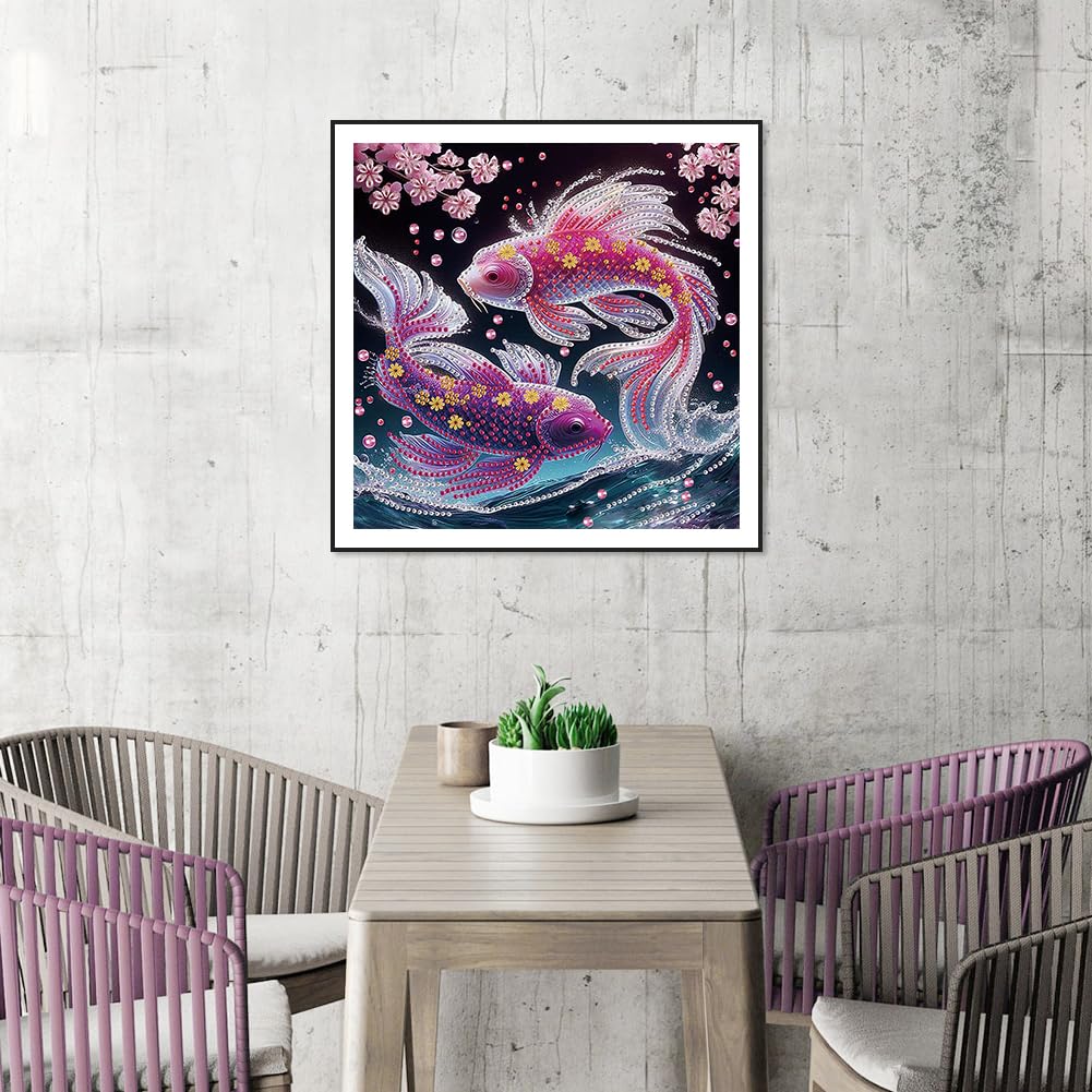 WSLWXSHM 5D Special Shape Diamond Art Kits for Beginners, Diamond Painting Kits for Adults Fish, Crystal Rhinestones Diamond Painting for Home Wall Decoration Gift 12×12inch/30×30cm, Brocaded Carp WSLWXSHM