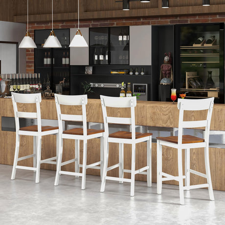 Giantex 24.5" Wooden Bar Stools Set of 2 - Farmhouse Style Rubber Wood Dining Chairs with Backrest & Footrest Giantex