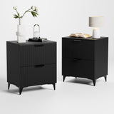 Royal Windsor Fluted Nightstand Set of 2 with 2 Drawers, Side End Table, Small Accent Storage Cabinet,Modern Night Stand Bedside Table for Bedroom,Black Royal Windsor