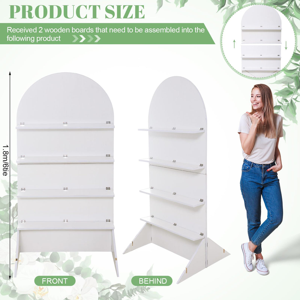 LOYIM 5.9 ft Wooden Arch Party Display 4 Tier Champagne Wall Foldable Treat Wall Display Backdrop Wedding Drink Shelves for Wedding Birthday Event Party Decor LOYIM