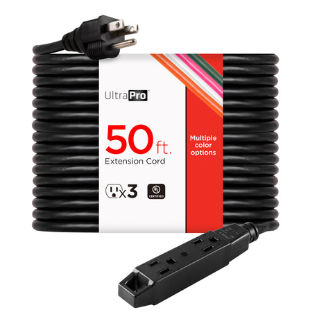 UltraPro 50 Ft Indoor Extension Cord 3 Outlet Extension Cords Outlet Power Strip Long Extension Cord with Multiple Outlets Grounded Heavy Duty Extension Cord 16 Gauge UL Listed Black 50813 UltraPro
