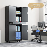 Athena Collection Metal Storage Cabinet with 4 Lock Doors and 4 Adjustbale Shelves, 74" Tall Rolling Garage Storage Cabinet for Home Office, School, Garage, Pantry, Grey Black Athena Collection