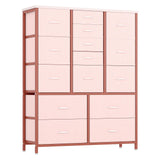 ElectraSpeedy 15 Drawers Dresser, Tall Dressers for Bedroom, Large Chests of Drawers, Fabric Storage Dresser Organizer Unit for Closet, Hallway, Living Room (Pink Wood Grain Print) ElectraSpeedy