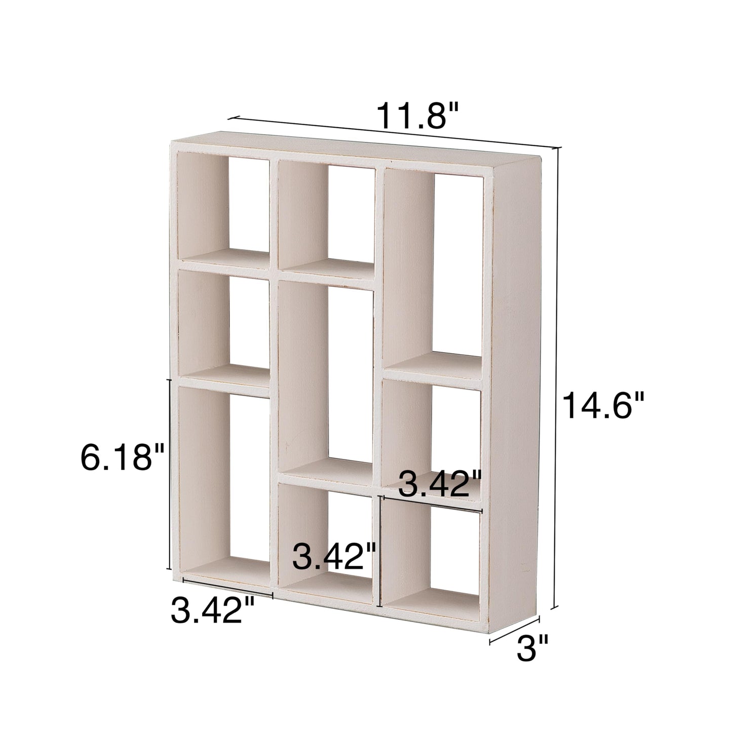 SOFE Small White Shadow Box with Shelves, Wall Shelving Unit 9-Compartments, Freestanding or Wall Mounted Curio Cabinet, Knick Knack Display Shelf, Wood Floating Cube Shelves for Wall, Collectibles