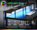 AODK 48-Inch Gaming Desk with Power Outlets & LED Light, Reversible PC Desk with Fabric Drawer and File Cabinet, Computer Desk with Keyboard Tray, Table with Full Monitor Riser and PC Stand, Black AODK