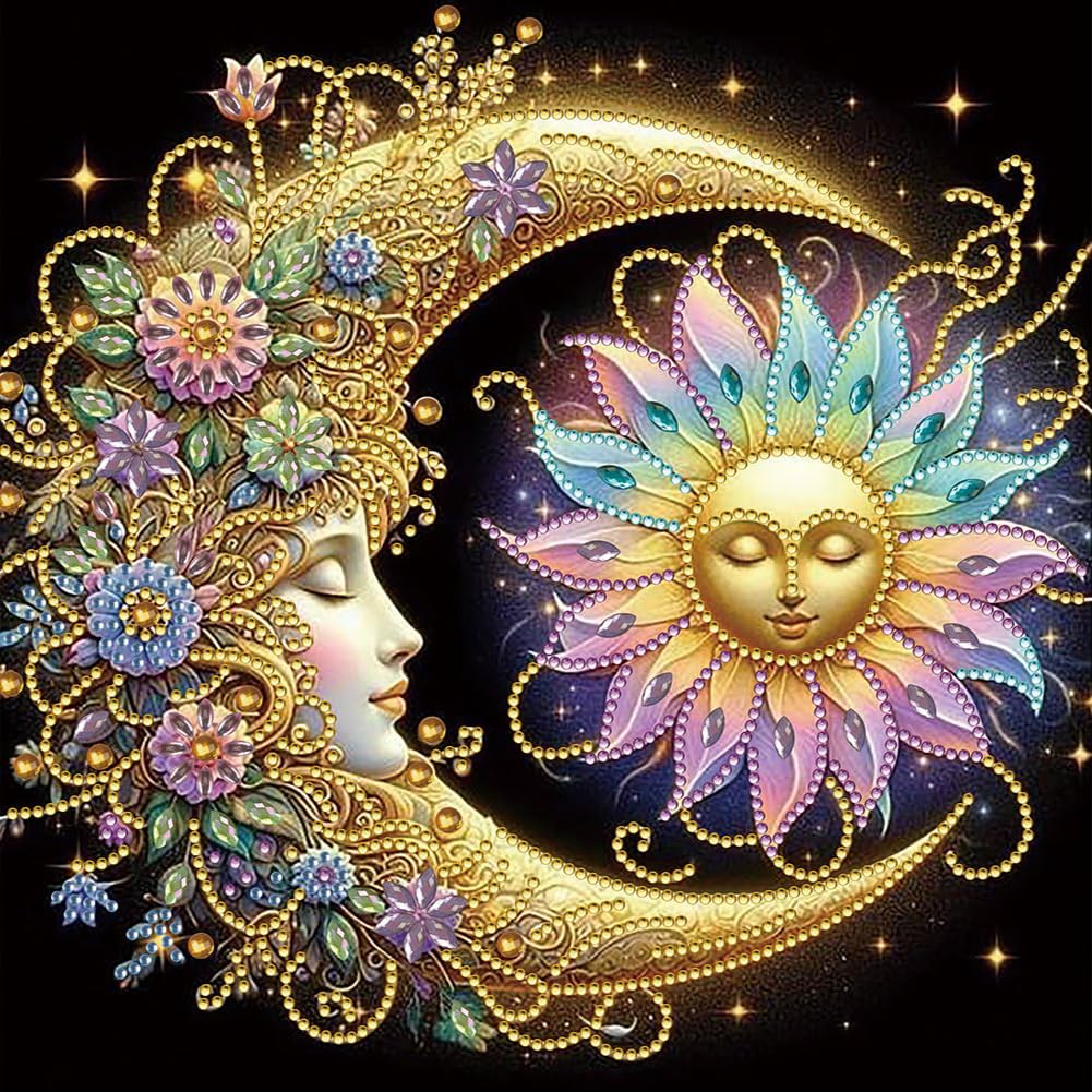 Stalente Diamond Painting Kits for Adults Sun and Moon, 5D Special Shape Diamond Art Kits for Beginners, Crystal Rhinestones Diamond Painting for Home Wall Decoration Gift 12×12inch Stalente