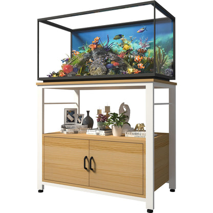 Avolander Fish Tank Stand Metal Aquarium Stand with Cabinet Accessories Storage 40-50 Gallon, Double Layer Metal with Storage Weight Capacity 760lbs, White Walnut Brown - WoodArtSupply