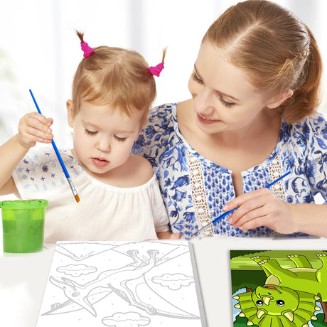 4Pack Dinosaur Paint by Number for Kids with Wooden Frame,4 Dinosaurs Canvas Paints by Number Canvas, Dinosaur Gifts for Kids Easy Paint with Numbers DIY Acrylic Oil Painting Kits for Home Wall Decor Ertyjikg