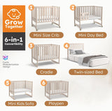 MAMAZING EvoNook 6-in-1 Convertible Mini Crib - Easy Assembly, Portable Folding Baby Mini Crib with Mattress, 100% New Zealand Pinewood, 4 Adjustable Mattress Heights, Washed Nature with Mattress MAMAZING