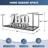 Jusgym 4X8FT Overhead Garage Storage Rack, 22"-48" Height Adjustable Garage Ceiling Storage Racks, Heavy Duty Metal Overhead Storage Organizer System, 750LBS Weight Capacity Jusgym