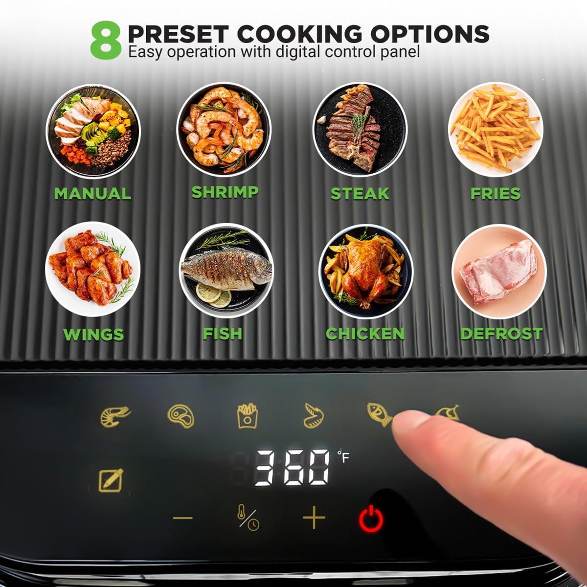 Nutrichef 5.8 Quart Air Fryer | 8-1 Preset Cook Modes | Transparent Fry Bowl for Best Cooking Results | Cook Shrimp, Steak, Fries, Wings, Chicken & More | Precise Temperature Control & Time | White NutriChef