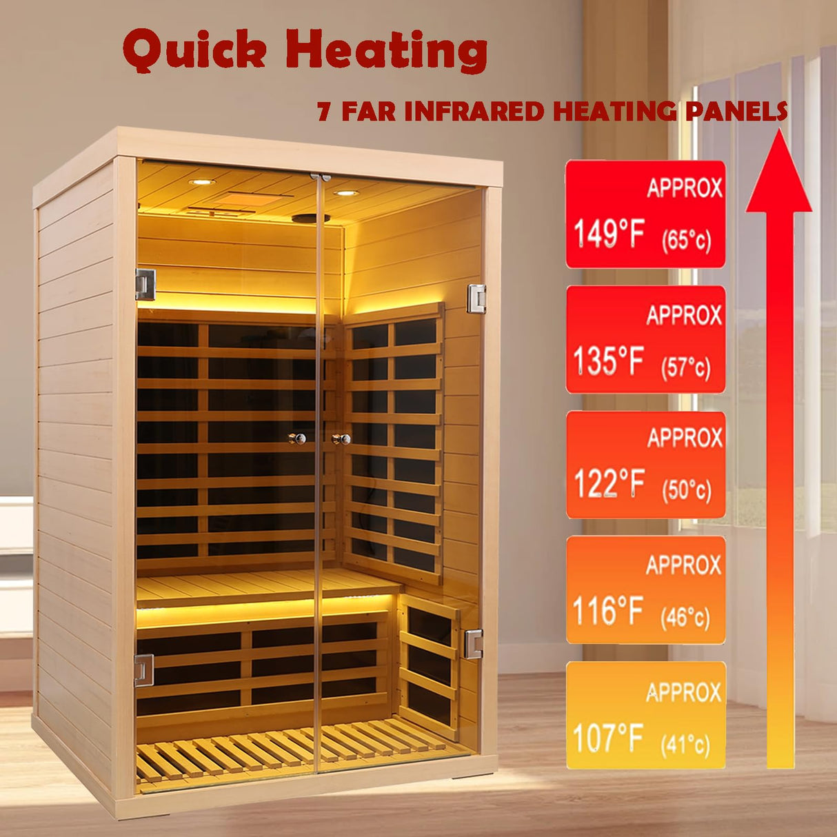 KUNSANA Hemlock 2 Person Low EMF Far Infrared Sauna, Home Indoor Sauna, Luxury Tempered Glass Doors, 1780w, App & LCD Panel Control, Bluetooth Speakers, Chromotherapy Lights, Reading Lights KUNSANA