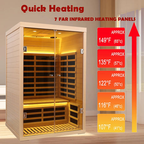 KUNSANA Hemlock 2 Person Low EMF Far Infrared Sauna, Home Indoor Sauna, Luxury Tempered Glass Doors, 1780w, App & LCD Panel Control, Bluetooth Speakers, Chromotherapy Lights, Reading Lights KUNSANA