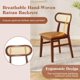 Giantex Wooden Dining Chairs Set of 2, PU Leather Upholstered Kitchen Chairs w/Breathable Mesh Cane Backrest, Rubber Wood Frame, Padded Seat, Farmhouse Armless Side Chairs for Dining Room, Coffee Giantex