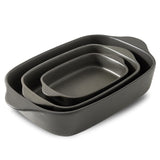 Tikooere Casserole Dishes for Oven, Stoneware Baking Dishes Set of 3, Ceramic Baking Pan, Deep Rectangular Lasagna Pan, Farmhouse Bakeware Sets for Christmas Gift, (14.9"/12"/8.8"), Matte Black Tikooere