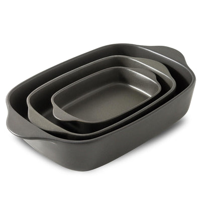 Tikooere Casserole Dishes for Oven, Stoneware Baking Dishes Set of 3, Ceramic Baking Pan, Deep Rectangular Lasagna Pan, Farmhouse Bakeware Sets for Christmas Gift, (14.9"/12"/8.8"), Matte Black