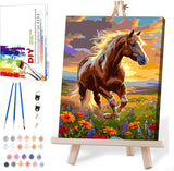MIRCVSH Horse Paint by Numbers Kit for Adults, Framed Animals Paint by Number Kit on Canvas with Wooden Easel for Home Wall Decor, 12x16 Inch MIRCVSH