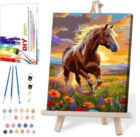 MIRCVSH Horse Paint by Numbers Kit for Adults, Framed Animals Paint by Number Kit on Canvas with Wooden Easel for Home Wall Decor, 12x16 Inch MIRCVSH