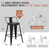 ALISH 24 Inch Bar Stools Set of 4, Industrial Metal Barstools Farmhouse Bar Chairs with Large Seat for Kitchen Island (24 Inch, Black) ALISH