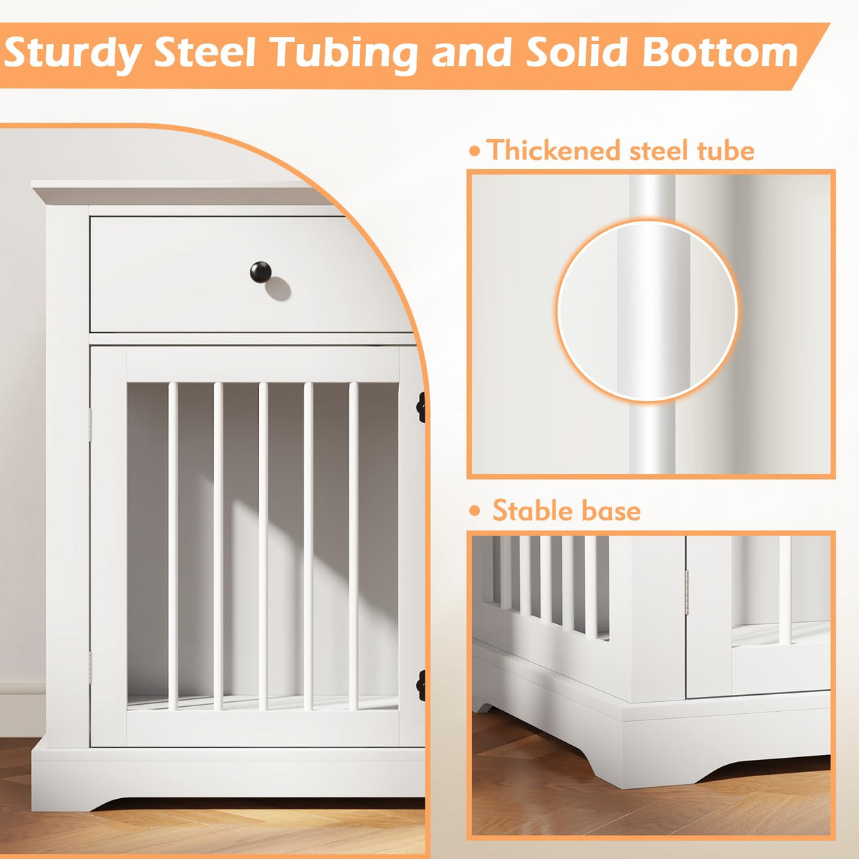 Dog Crate Furniture, 44 Inch Wooden Dog Kennel Furniture Indoor with 2 Storage Drawers, Heavy Duty Large Dogs Crate Furniture, Cage & House Furniture for Small Medium Large Dogs, White VENDORZ