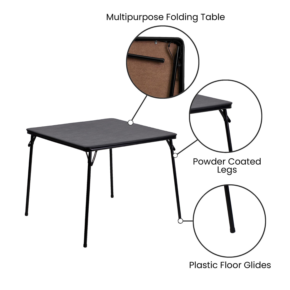Flash Furniture Madelyn 33.5" Square Folding Multipurpose Card Table with Padded Vinyl Top, Portable Folding Game Table for 4 Players, Black Flash Furniture
