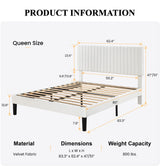 SHA CERLIN Queen Upholstered Platform Bed Frame with Vertical Channel Tufted Velvet Fabric Adjustable Headboard, Wooden Slats Support, Mattress Foundation, Box Spring Optional, White SHA CERLIN