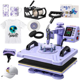 AKEYDIY Heat Press 15x12 Inch, 5 in 1 Heat Press Machine for T-Shirts Hat Cap Mug Plate, 360° Swing Away Shirt Pressing Machine, Sublimation Heat Transfer Machine with Tumbler Press Hat Press, Purple AKEYDIY