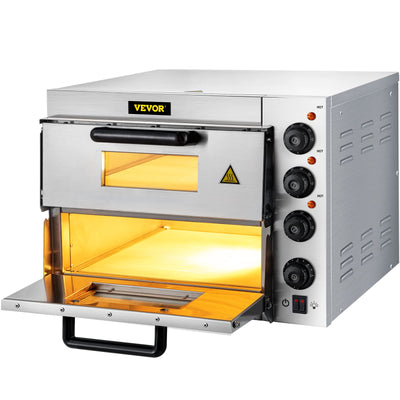 Commercial Pizza Oven Countertop 14" Double Deck Layer 110V 1800W Stainless Steel, Silver