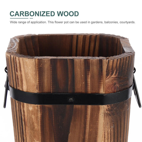 Tofficu Wooden Barrel, Wooden Bucket Barrel Planters, Rustic Retro Whiskey Barrels Bucket with Handle, Planter, Plant Pots, Whiskey Barrel Planter, Water Wishing Well Pail for L Pots Tofficu