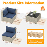 UDPATIO Outdoor Patio Furniture Set, 7-Piece Modular Sectional Sofa with Tea Table, PE Wicker Outdoor Conversation Set for Patio, Garden, Backyard Blue UDPATIO