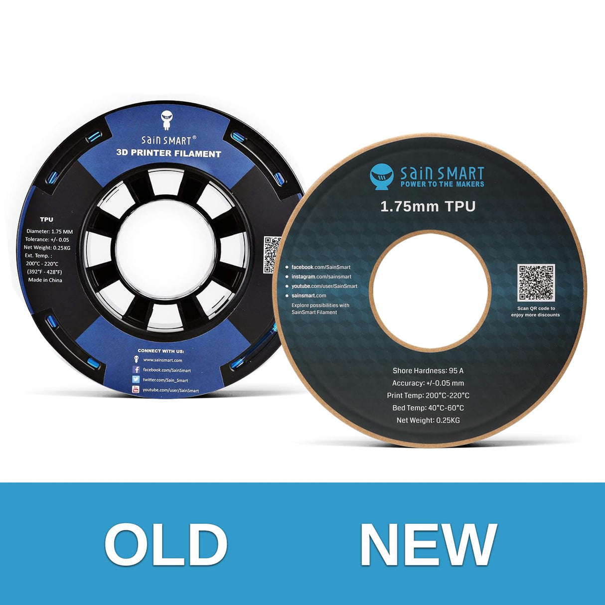 SainSmart - TPU-BLU-0.25KG1.75 SAINSMART 1.75mm 250g Flexible TPU 3D Printing Filament, Dimensional Accuracy +/- 0.05 mm (Blue) SainSmart