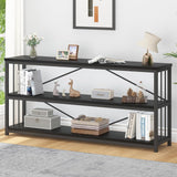 IBF 63" Black Oak Modern 3-Tier Low Horizontal Bookshelf - Stylish and Sturdy Etagere for Home and Office IBF