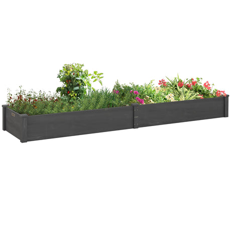 Outsunny 8x2ft Wooden Raised Garden Bed Kit, Elevated Planter with 2 Boxes, Self Draining Bottom and Liner, Patio to Grow Vegetables, Herbs, and Flowers, Gray Outsunny