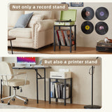LELELINKY 2-Tier Record Player Stand with Vinyl Record Storage up to 100 Albums, Bedroom Record Holder and Multi-Functional End Table for Living Room, Black LELELINKY