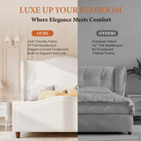 koorlian Queen Bed Frame Chenille Upholstered Platform Bed with Headboard and Footboard, 51" High Deep Tufted Wingback Sleigh Upholstered Bed, Modern Retro Minimalist Style, Easy Assembly, Cream koorlian