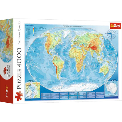 Trefl Large Physical map of The World 4000 Piece Jigsaw Puzzle Red 54"x38" Print, DIY Puzzle, Creative Fun, Classic Puzzle for Adults and Children from 15 Years Old