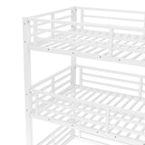 KEIKI Twin Over Twin Over Twin Bunk Bed, Metal Triple Bunk Bed with Safety Guardrails, Heavy-Duty Bunk Bed with Noise-Reduced Design, White KEIKI